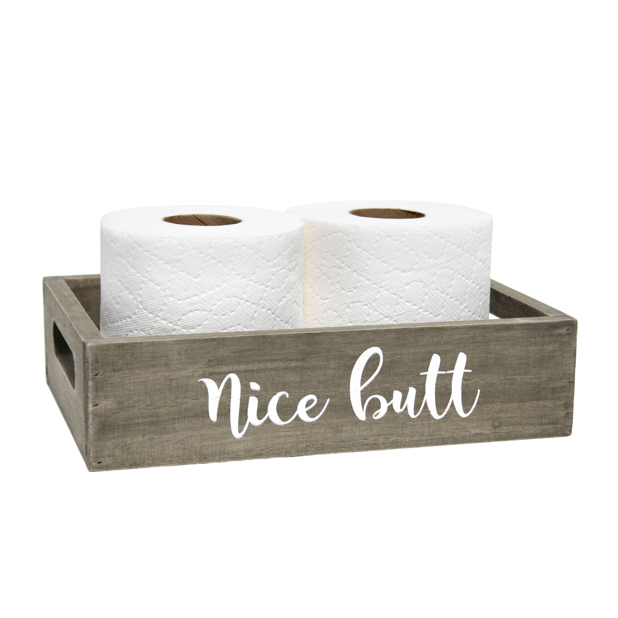 Elegant Designs Small Rustic Gray Cheeky Towel Holder, Frame & Toilet Paper Holder Set